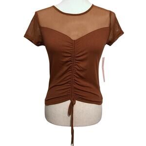 Crave Fame NWT Brown Mesh Short Sleeves Blouse Juniors M